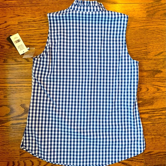 Navy, white gingham sleeveless shirt - Picture 2 of 2